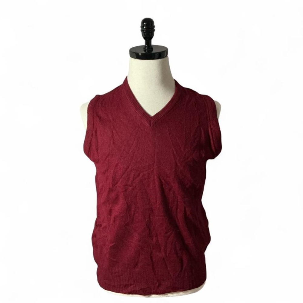 Pendleton V Neck Vest Sweater Burgundy 100 Lambswool Eclectic Grandpa Academia